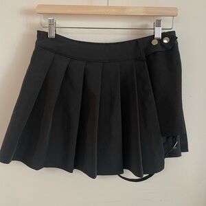 Black Pleated Skort with Thigh Strap